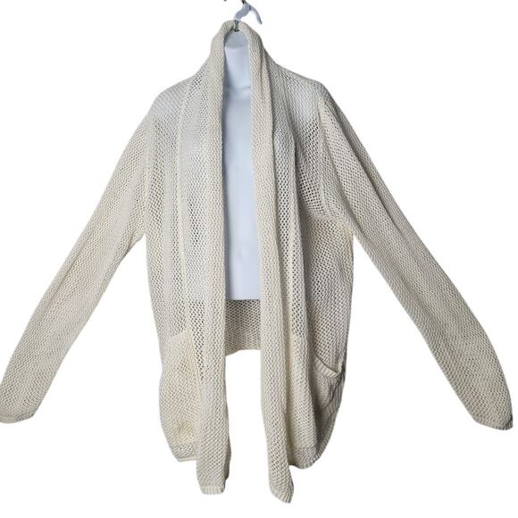 Liz Lange Women’s XL Ivory Open Knit Cardigan Sweater 100% Cotton Pockets - Picture 1 of 8